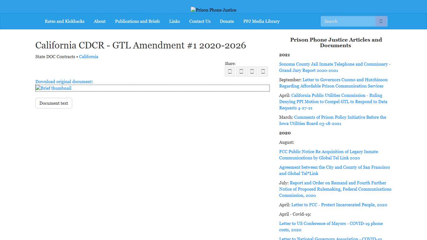 California CDCR - GTL Amendment #1 2020-2026 Prison Phone Justice